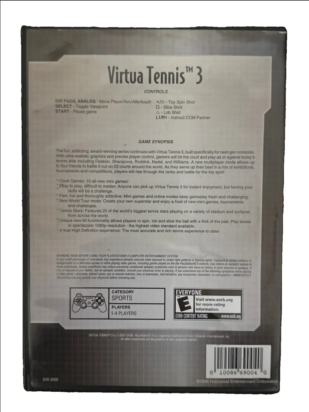Virtua Tennis 3 Sony PlayStation 3, 2007 Game & Manual